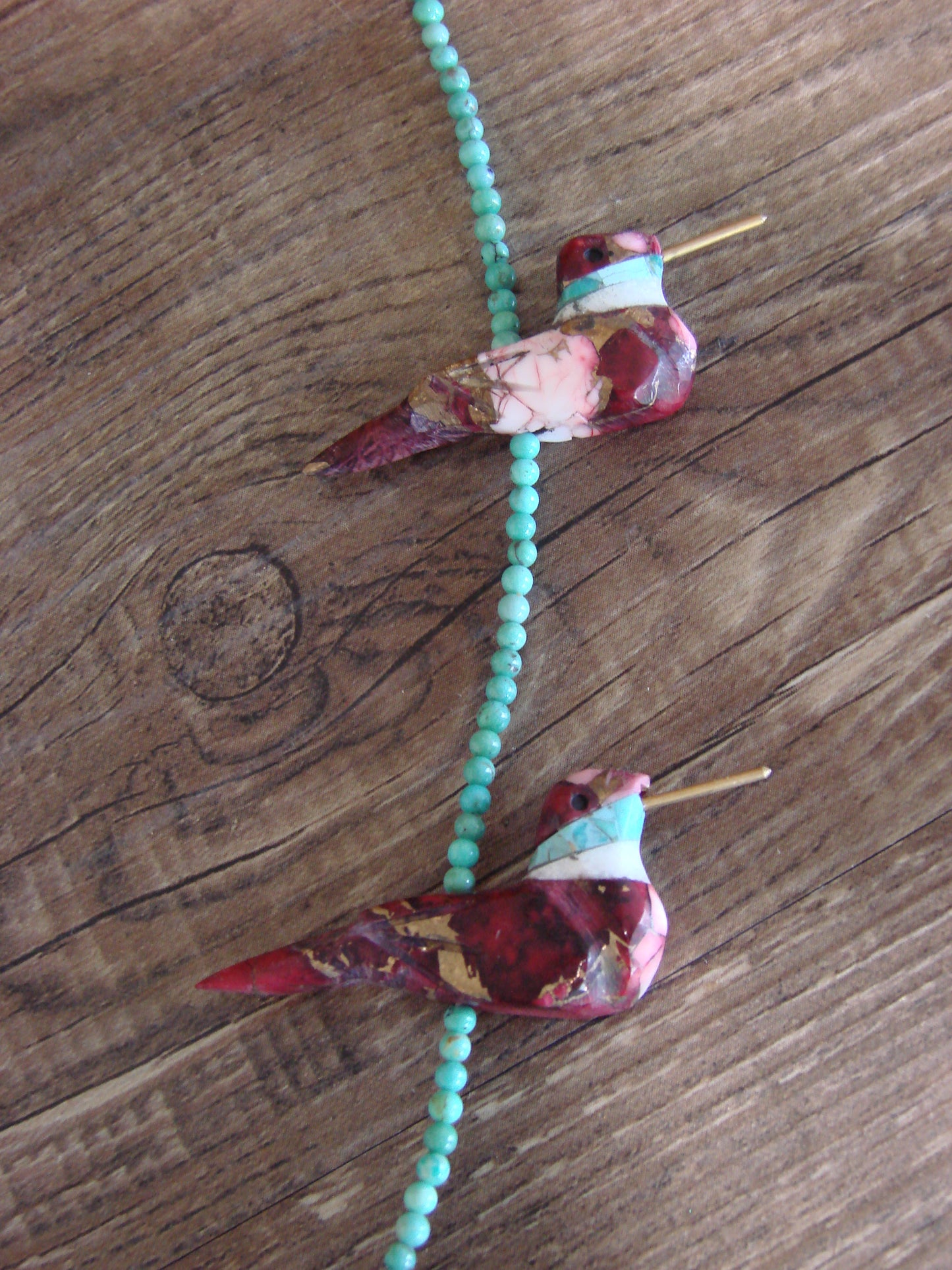 Purple Mohave Bronze Infused Turquoise Hummingbird Fetish Necklace - Mitchell