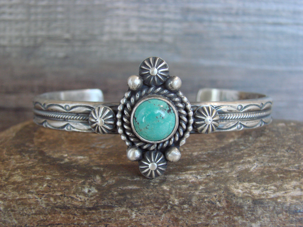 Native American Sterling Silver Turquoise Bracelet Signed MC