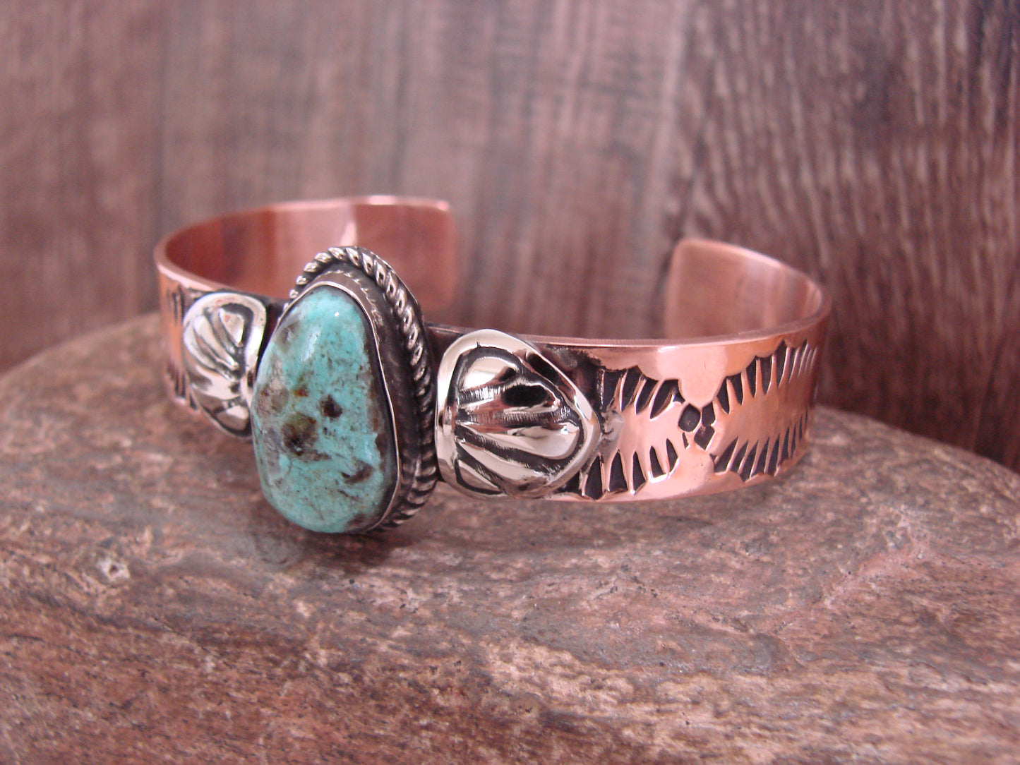 Native American Copper & Turquoise Bracelet by Cleveland