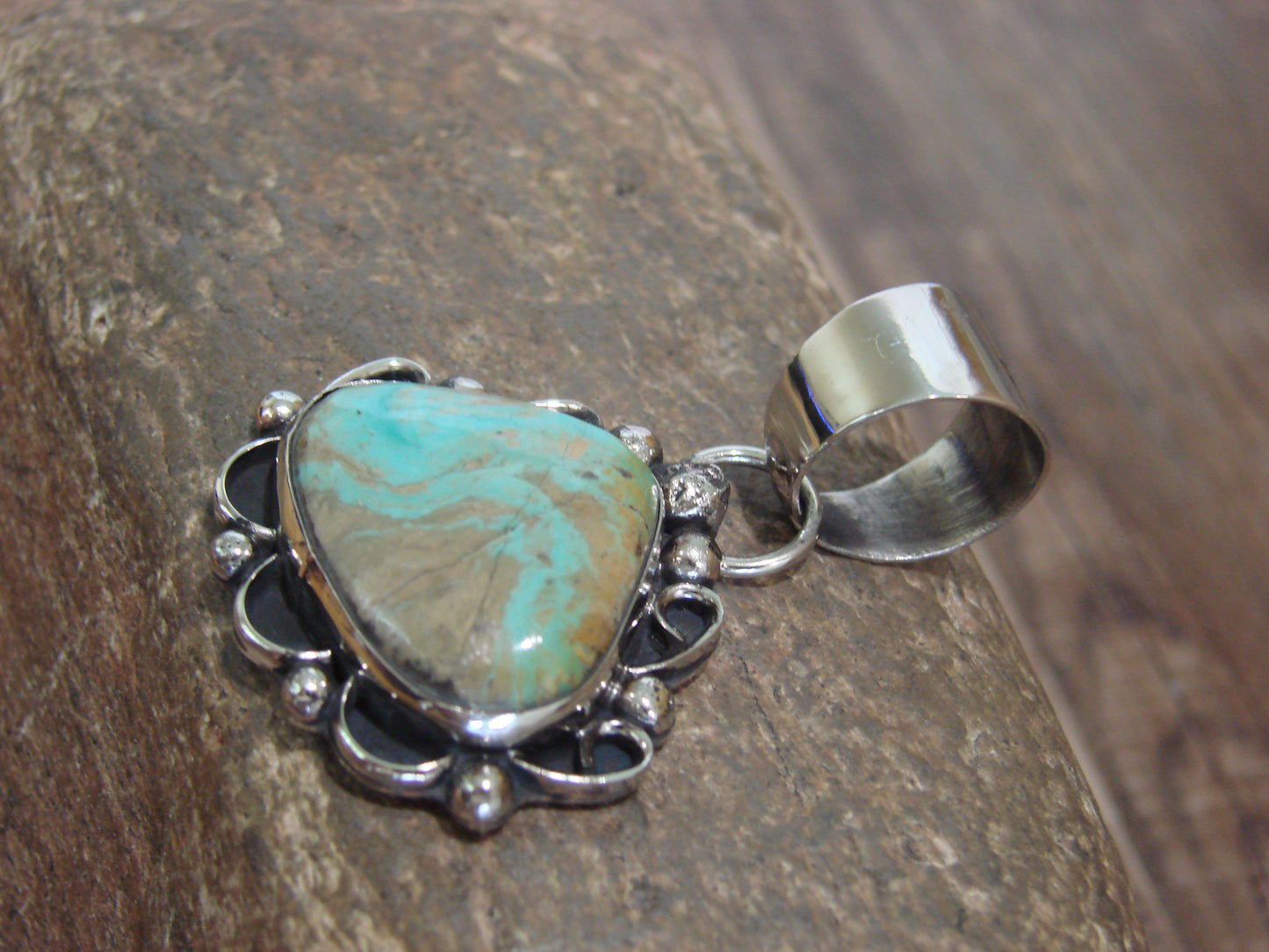 Native American Navajo Nickel Silver & Turquoise Pendant - Cleveland