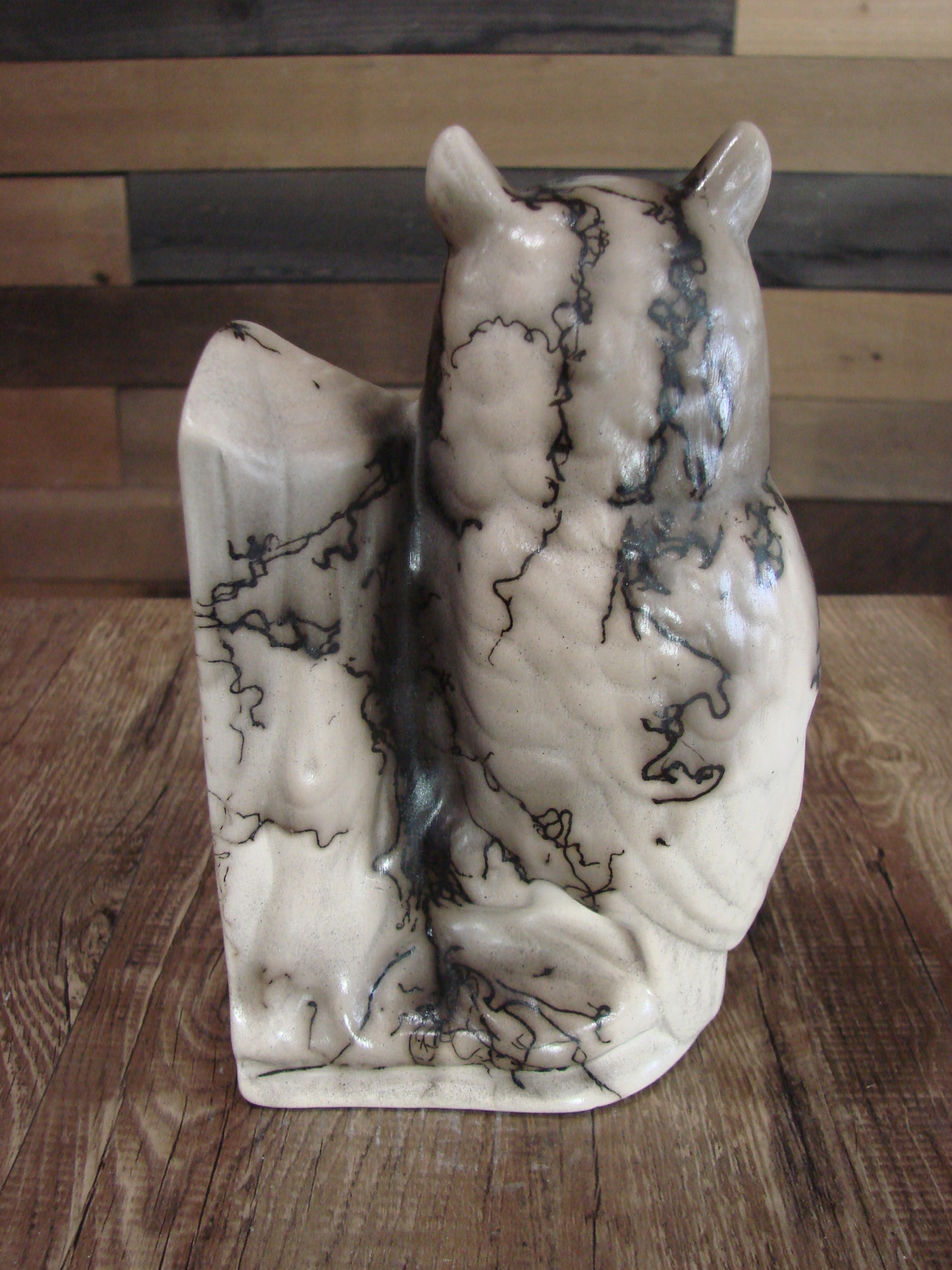Native American Pottery Horse Hair Owl Book End by Vail