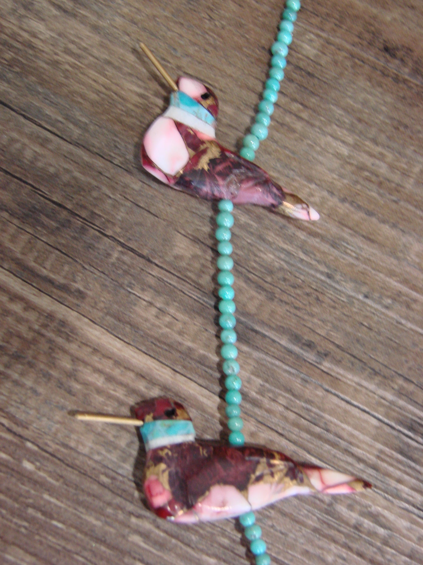 Purple Mohave Bronze Infused Turquoise Hummingbird Fetish Necklace - Mitchell