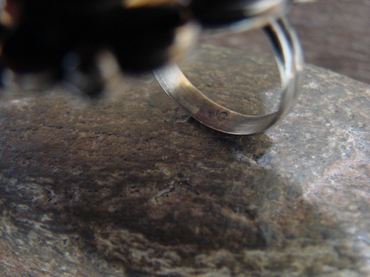 Native American Nickel Silver & Turquoise Adjustable Ring by Cleveland - Size 8 - 10