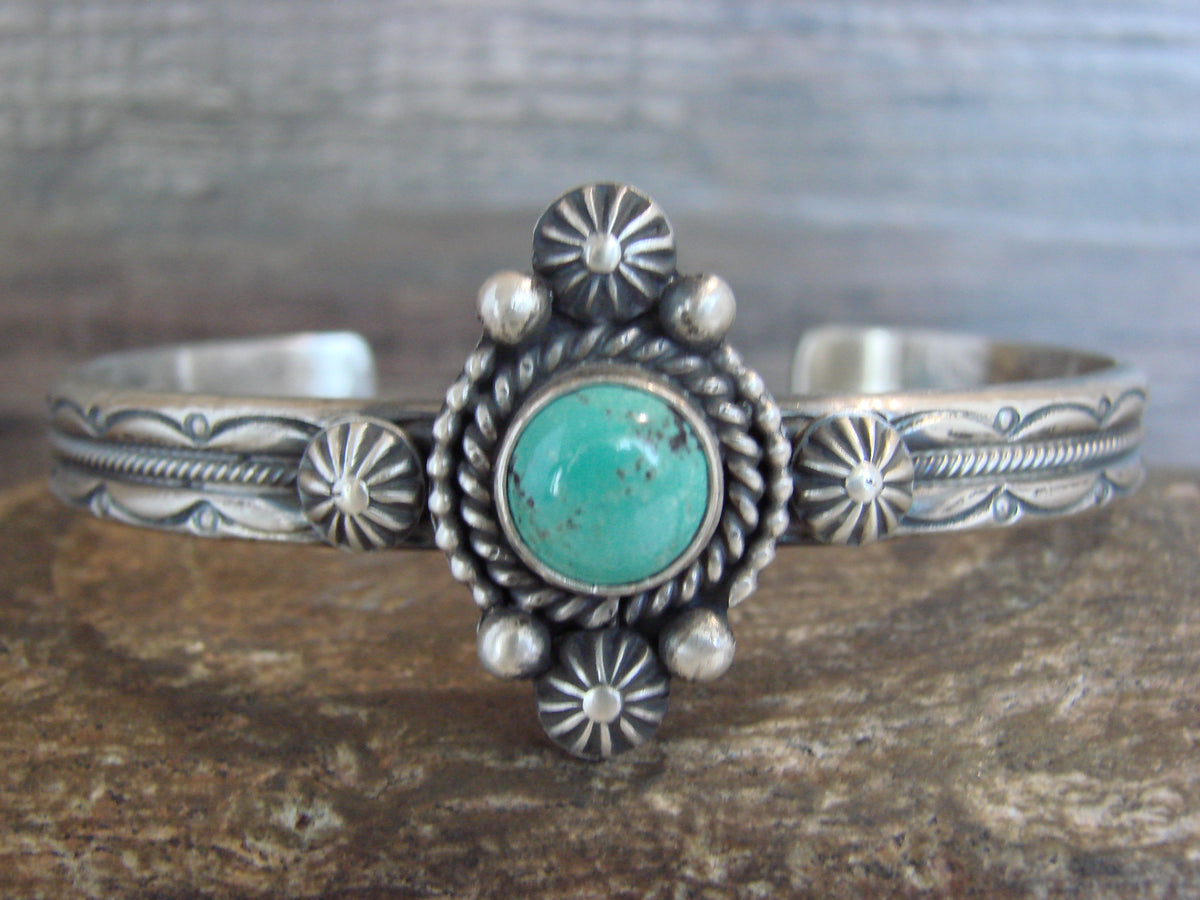 Native American Sterling Silver Turquoise Bracelet Signed MC