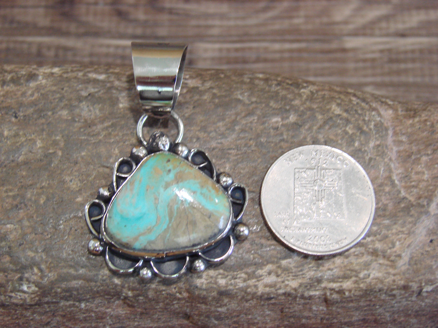 Native American Navajo Nickel Silver & Turquoise Pendant - Cleveland