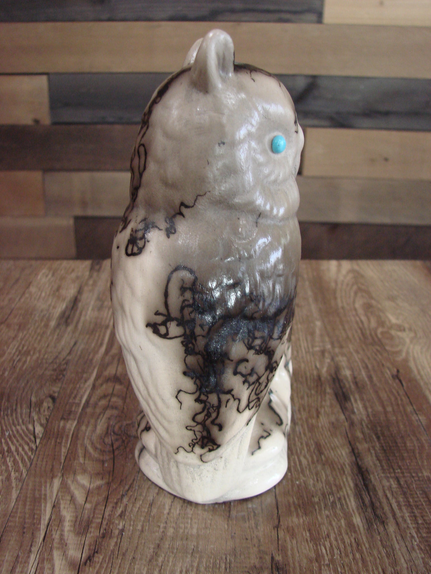Native American Pottery Horse Hair Owl Book End by Vail