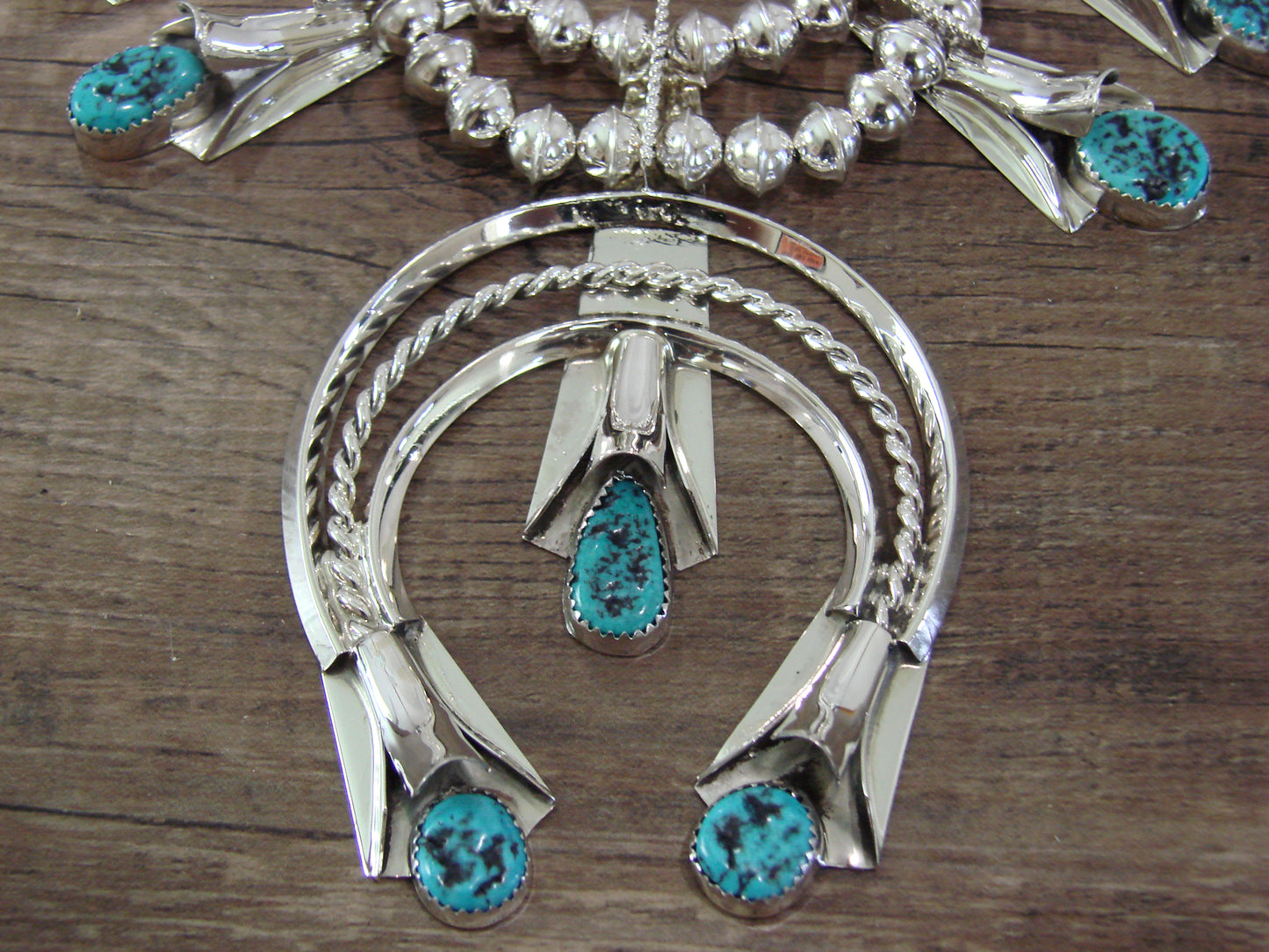 Native American Sterling Silver & Turquoise Squash Blossom Set by Yazzie