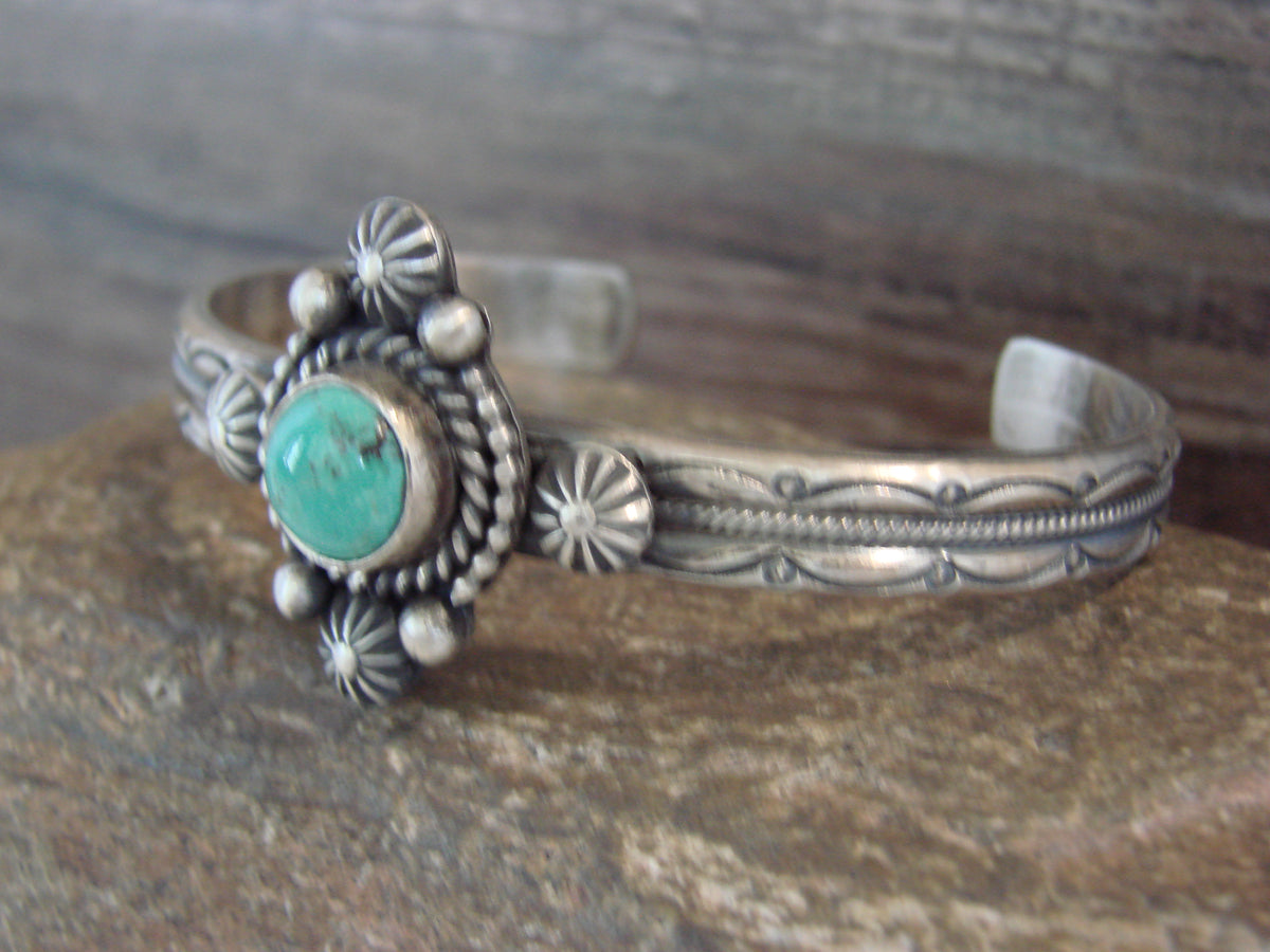 Native American Sterling Silver Turquoise Bracelet Signed MC