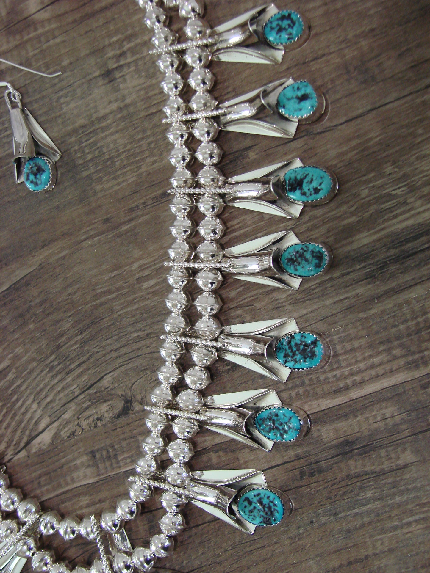 Native American Sterling Silver & Turquoise Squash Blossom Set by Yazzie