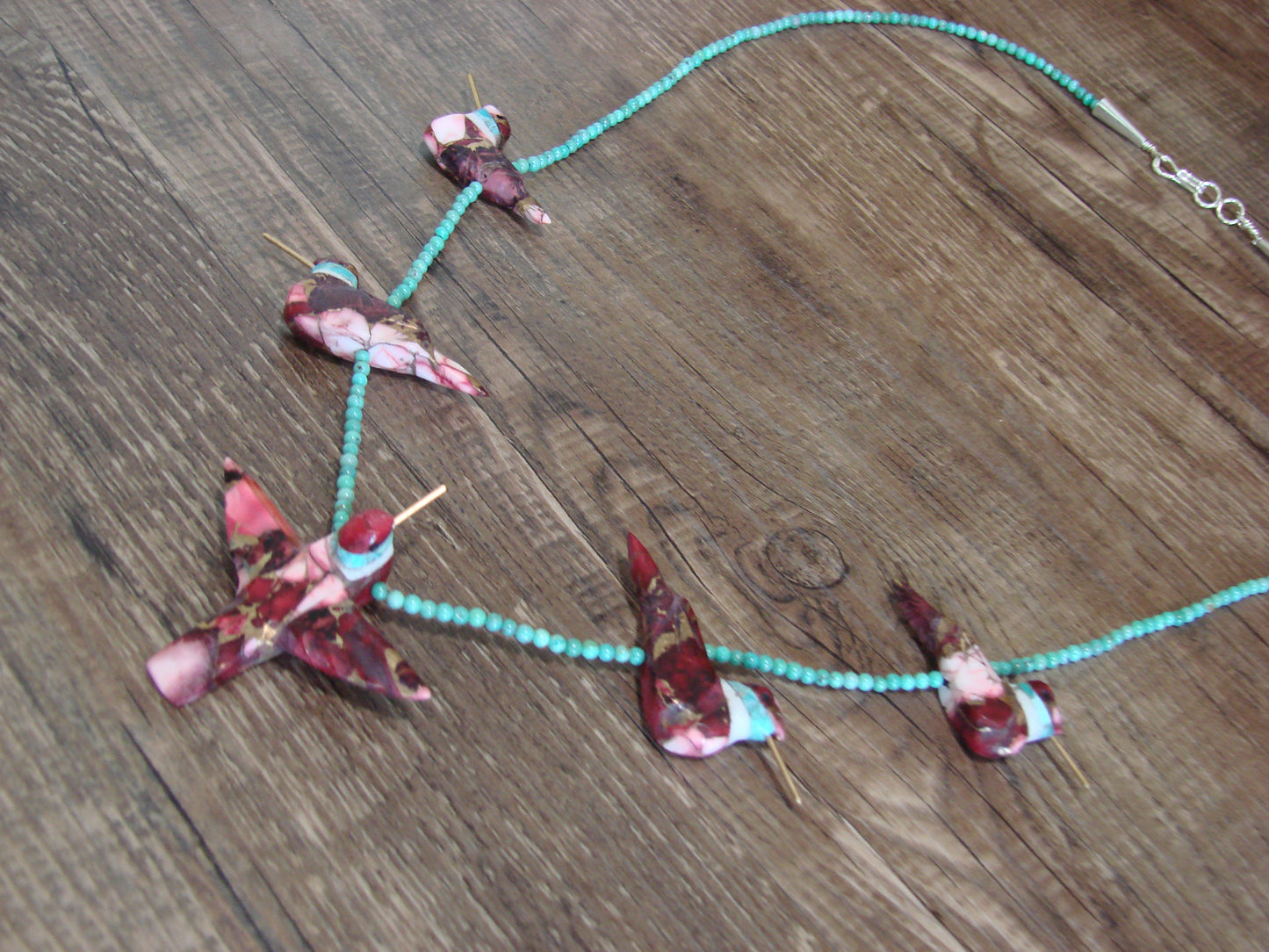 Purple Mohave Bronze Infused Turquoise Hummingbird Fetish Necklace - Mitchell