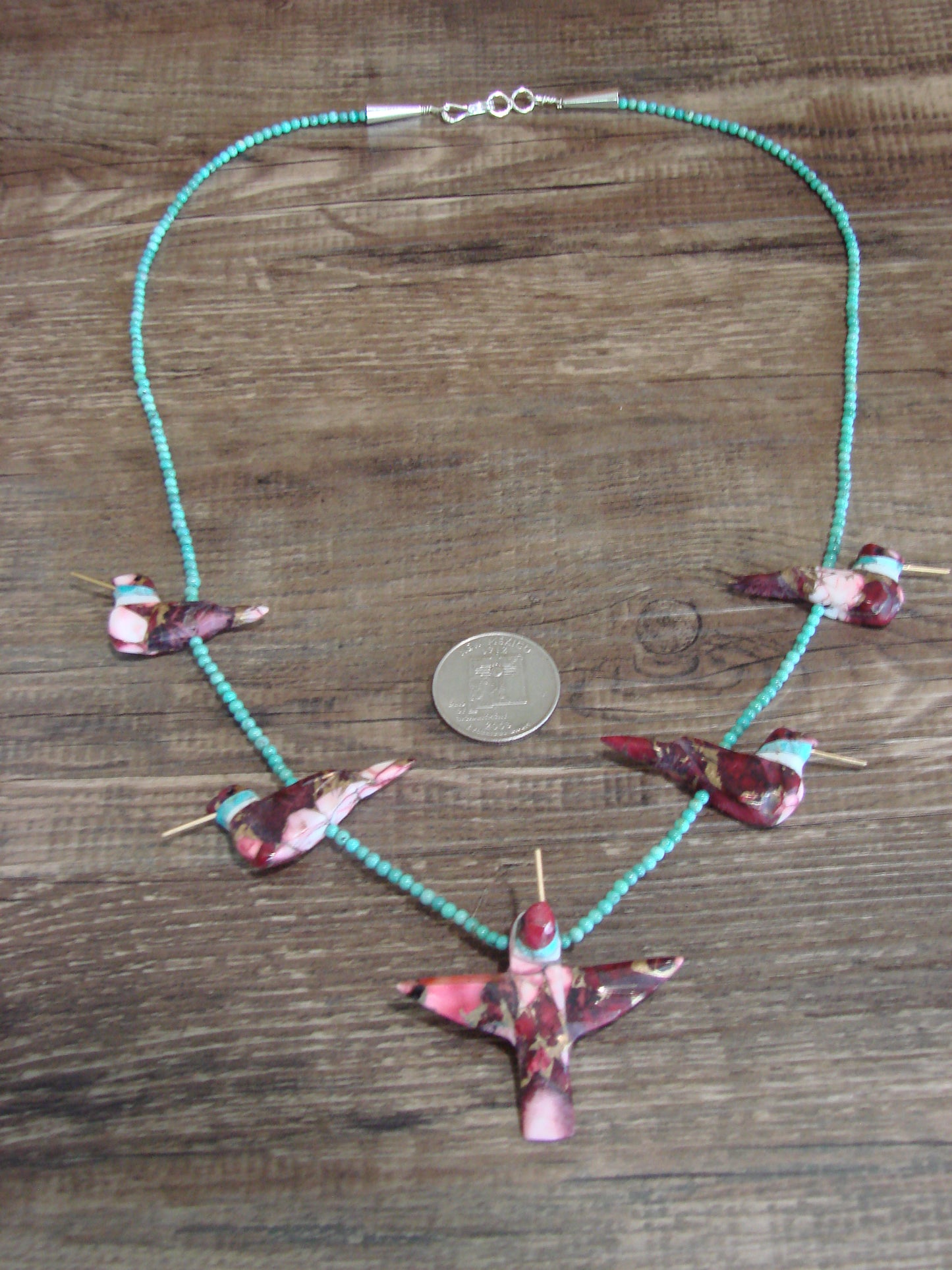Purple Mohave Bronze Infused Turquoise Hummingbird Fetish Necklace - Mitchell