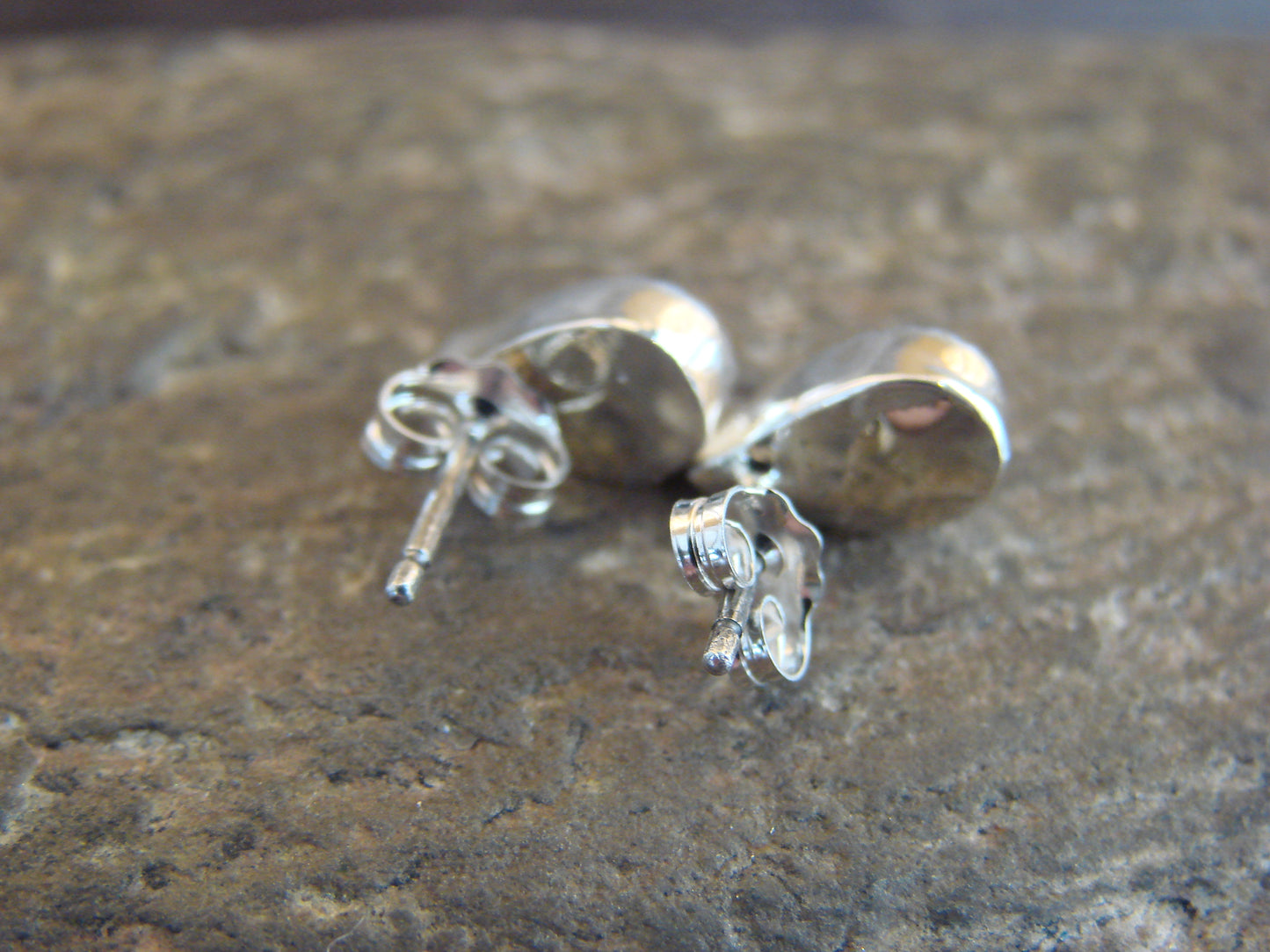 Native American Sterling Silver & Pink Opal Tear Drop Post Earrings - Joe