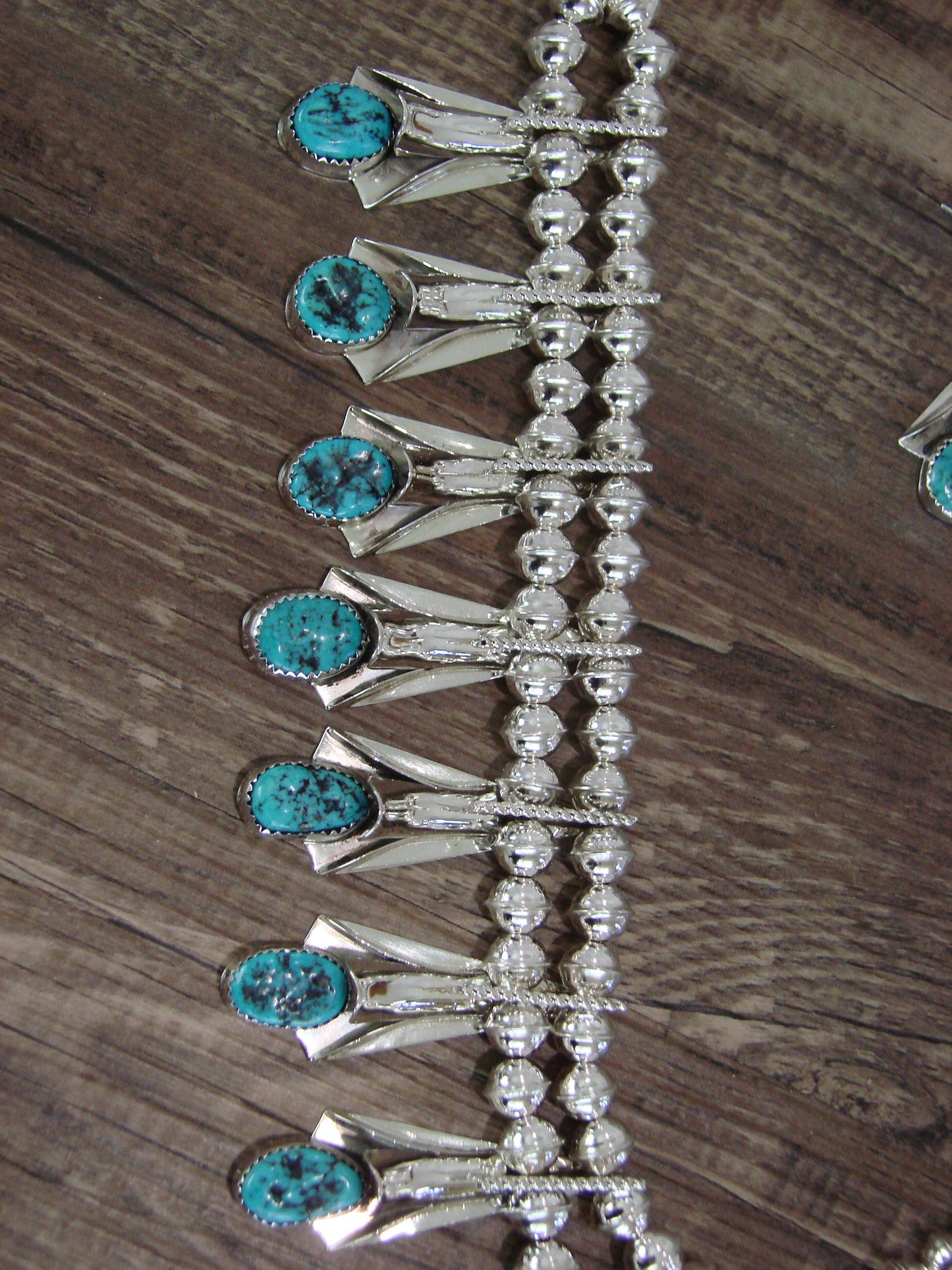 Native American Sterling Silver & Turquoise Squash Blossom Set by Yazzie