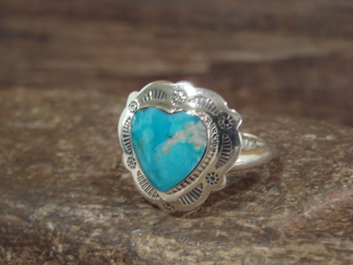 Native American Sterling Silver & Turquoise Heart Ring Size 8 - 9 - Coho