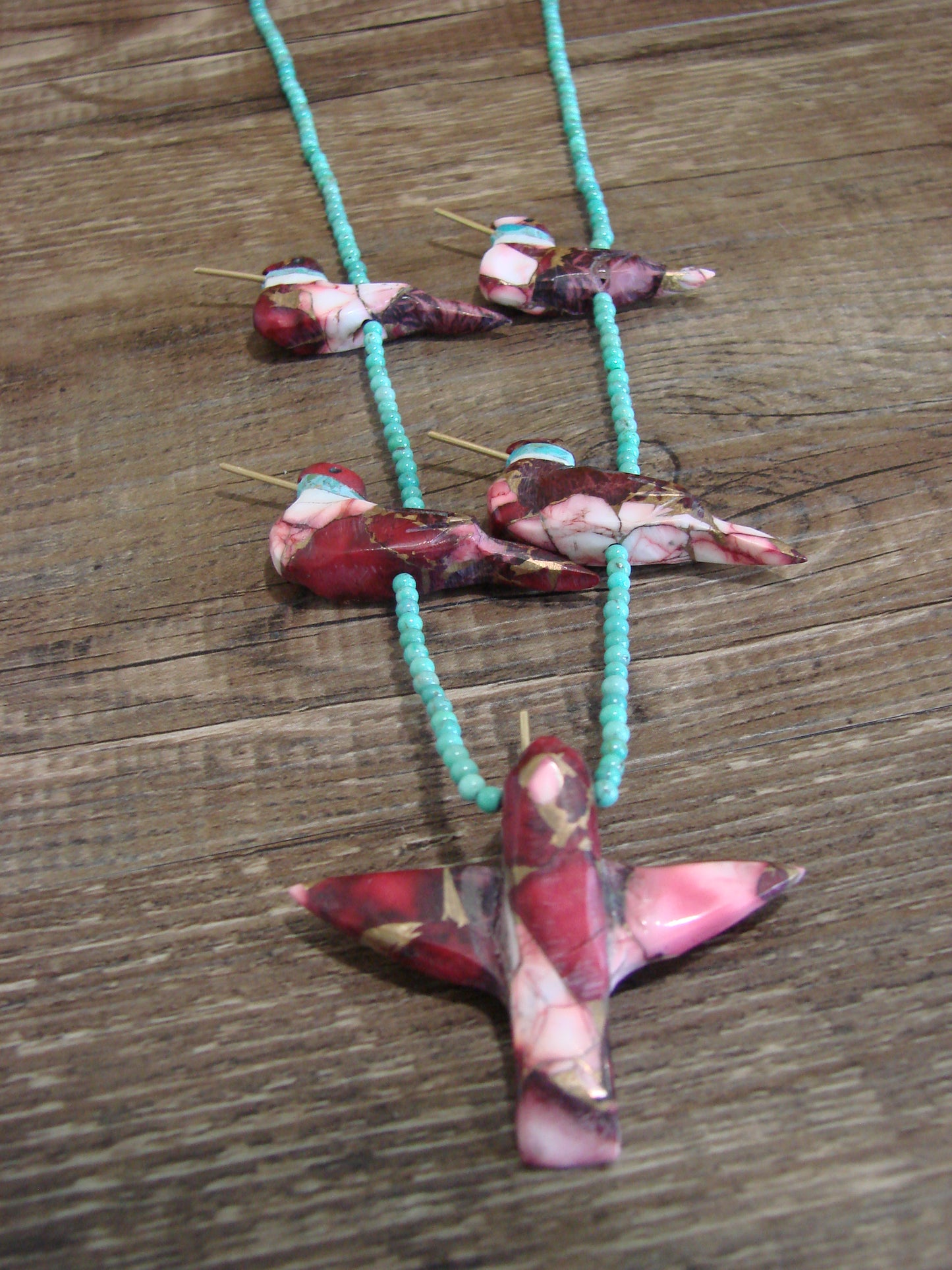 Purple Mohave Bronze Infused Turquoise Hummingbird Fetish Necklace - Mitchell