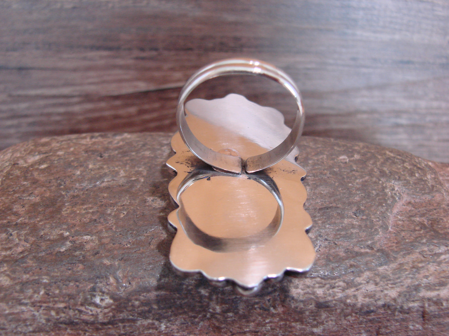 Native American Nickel Silver & Turquoise Adjustable Ring by Cleveland - Size 8 - 10