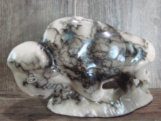 Navajo Pottery Horse Hair Buffalo Sculpture by Vail