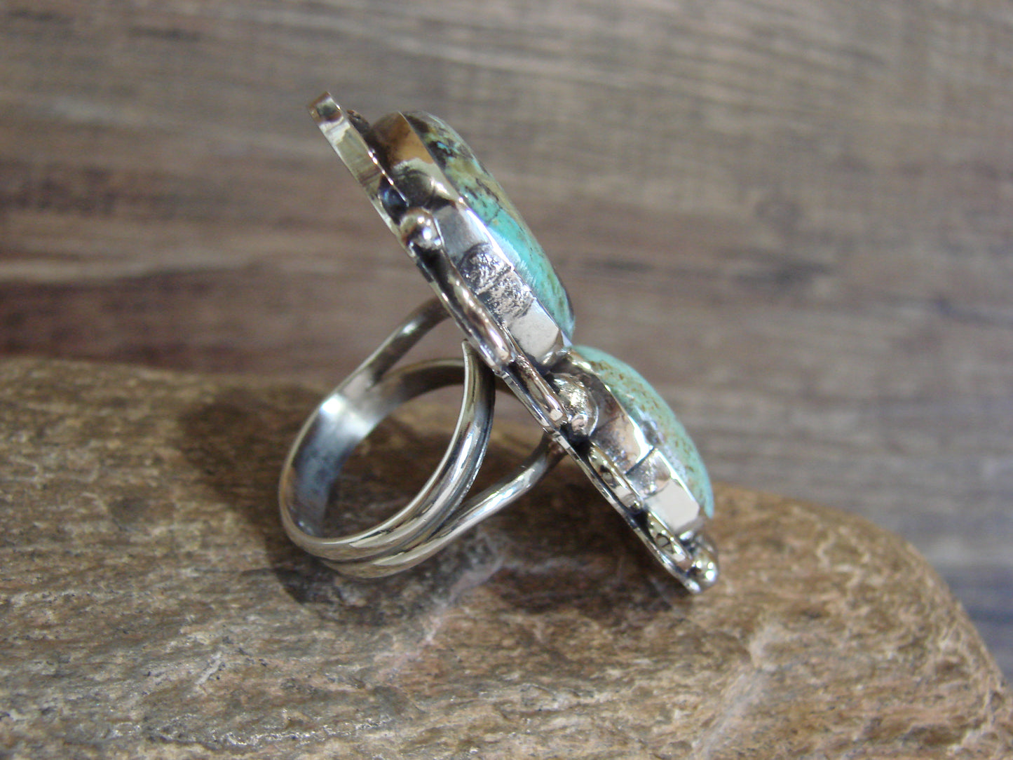 Native American Nickel Silver & Turquoise Ring by Cleveland - Size 10