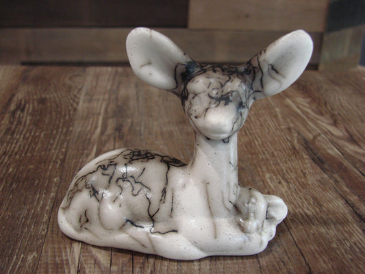 Small Native American Pottery Horse Hair Fawn Sculpture by Vail