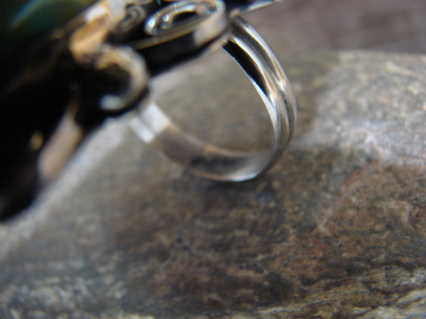 Native American Nickel Silver & Turquoise Adjustable Ring by Cleveland - Size 8 - 10