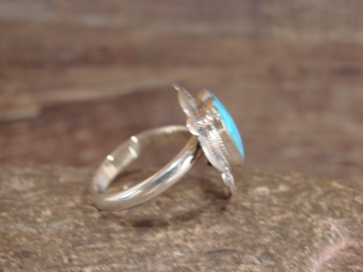 Native American Sterling Silver & Turquoise Heart Ring Size 8 - 9 - Coho
