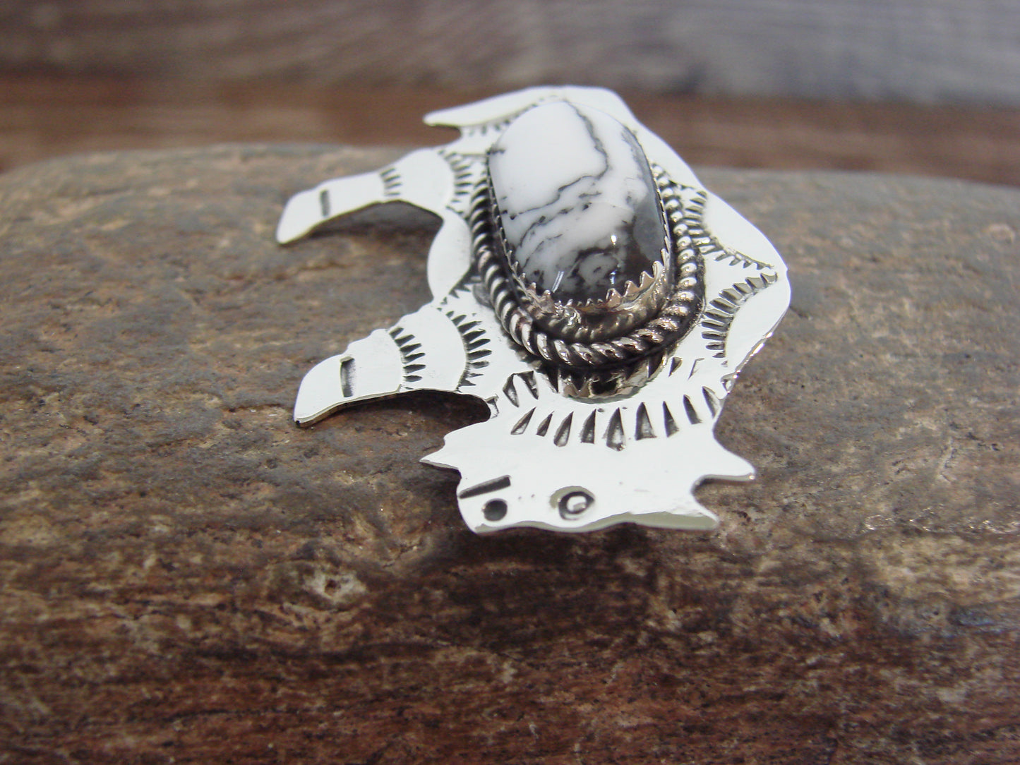 Native American Nickel Silver & Howlite Buffalo Pendant - Cleveland