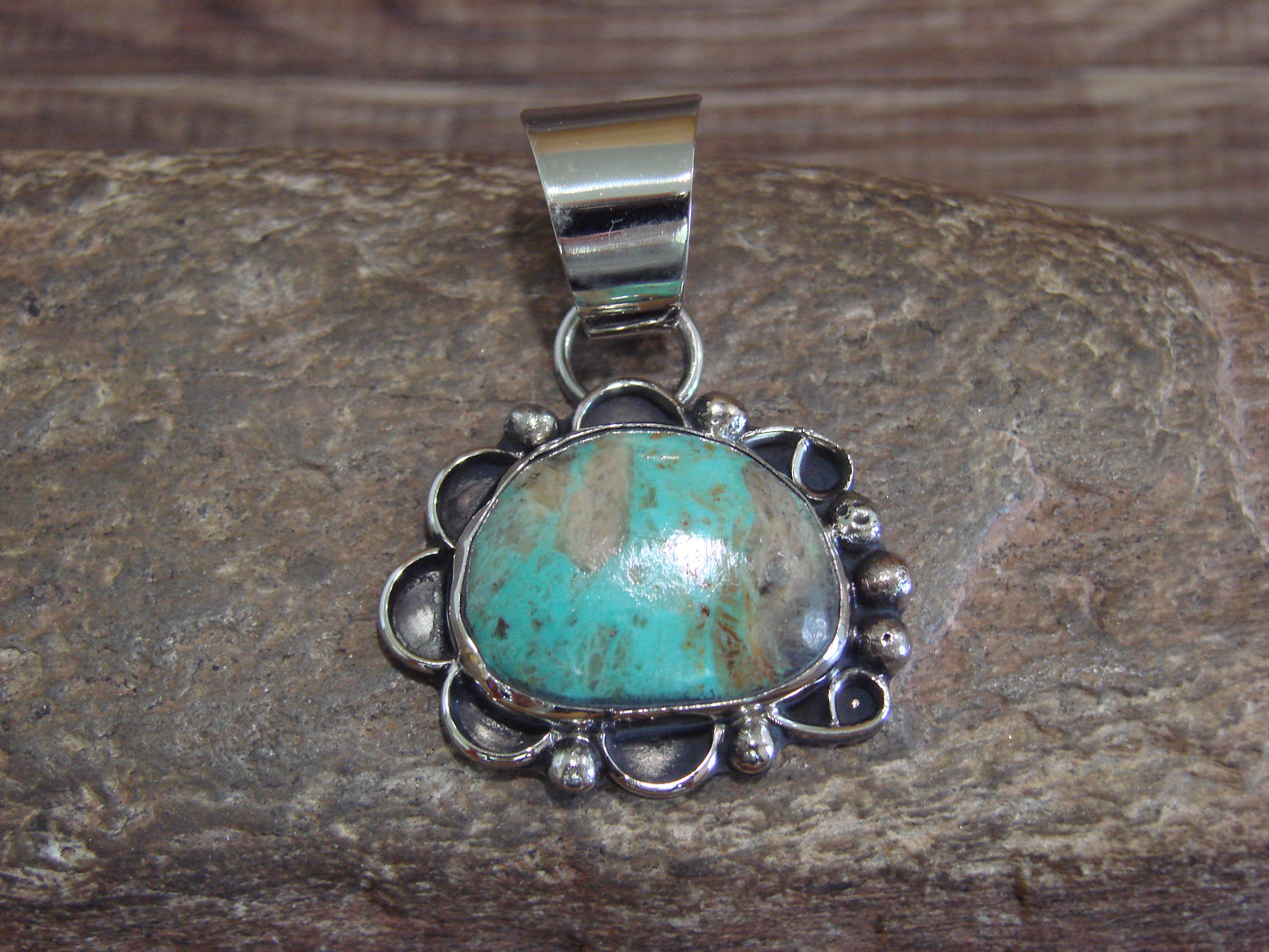 Native American Navajo Nickel Silver & Turquoise Pendant - Cleveland