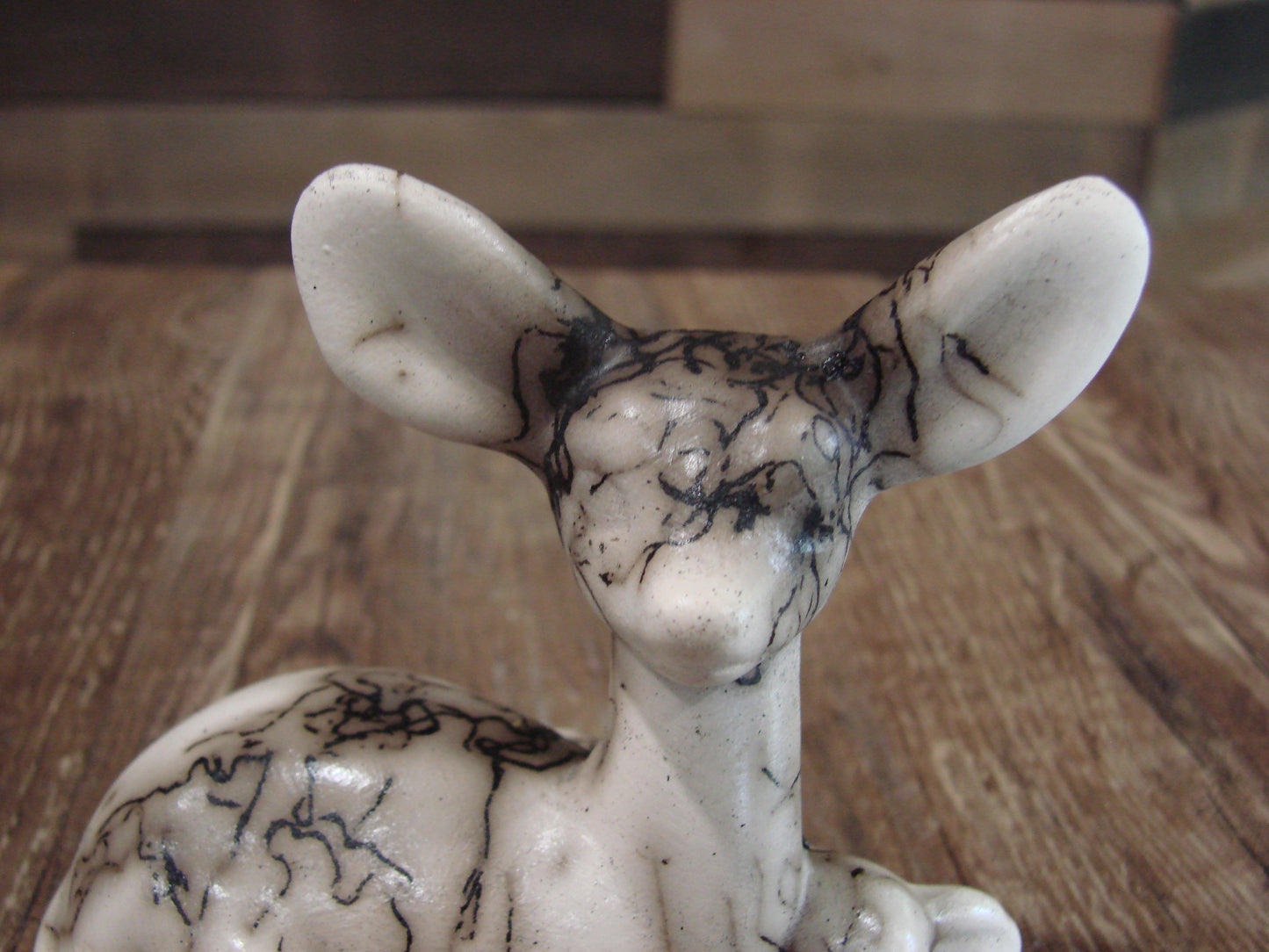 Small Native American Pottery Horse Hair Fawn Sculpture by Vail