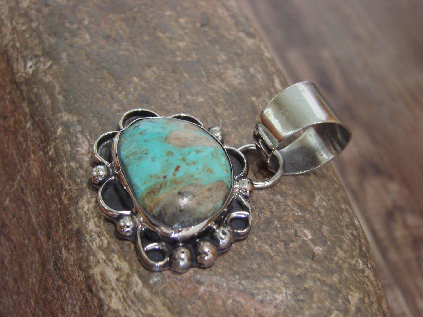Native American Navajo Nickel Silver & Turquoise Pendant - Cleveland