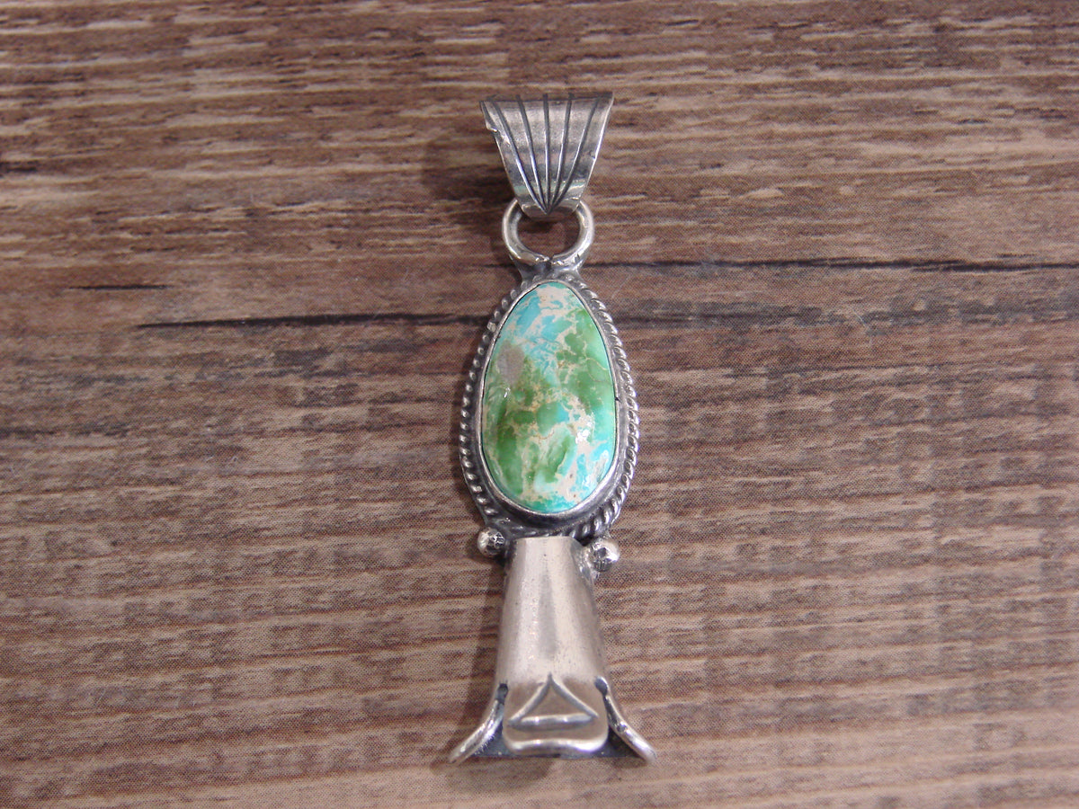 Native American Sterling Silver & Turquoise Squash Blossom Pendant by Betone