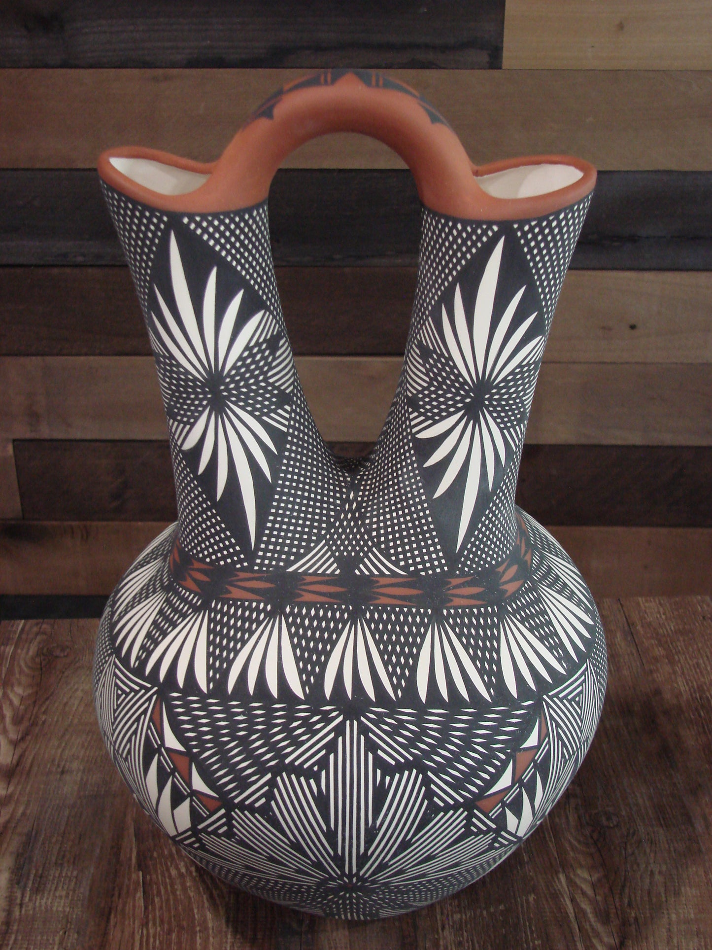 Native American Acoma Pueblo Fine Line Hand Painted Wedding Vase by Vallo