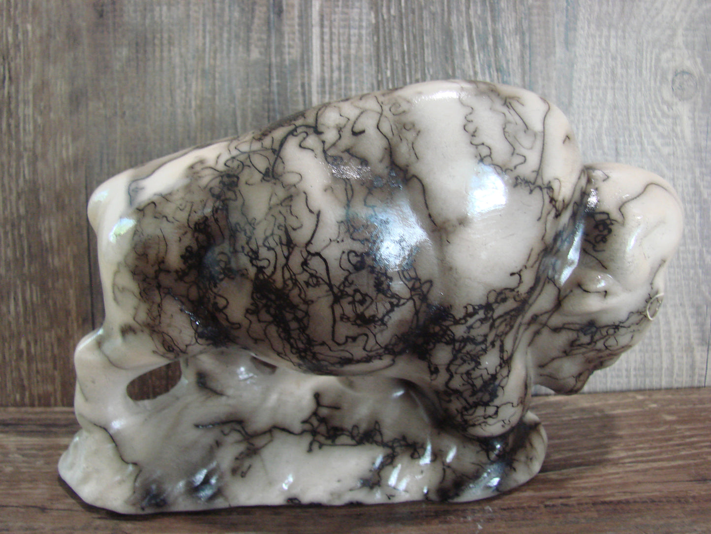 Navajo Pottery Horse Hair Buffalo Sculpture by Vail