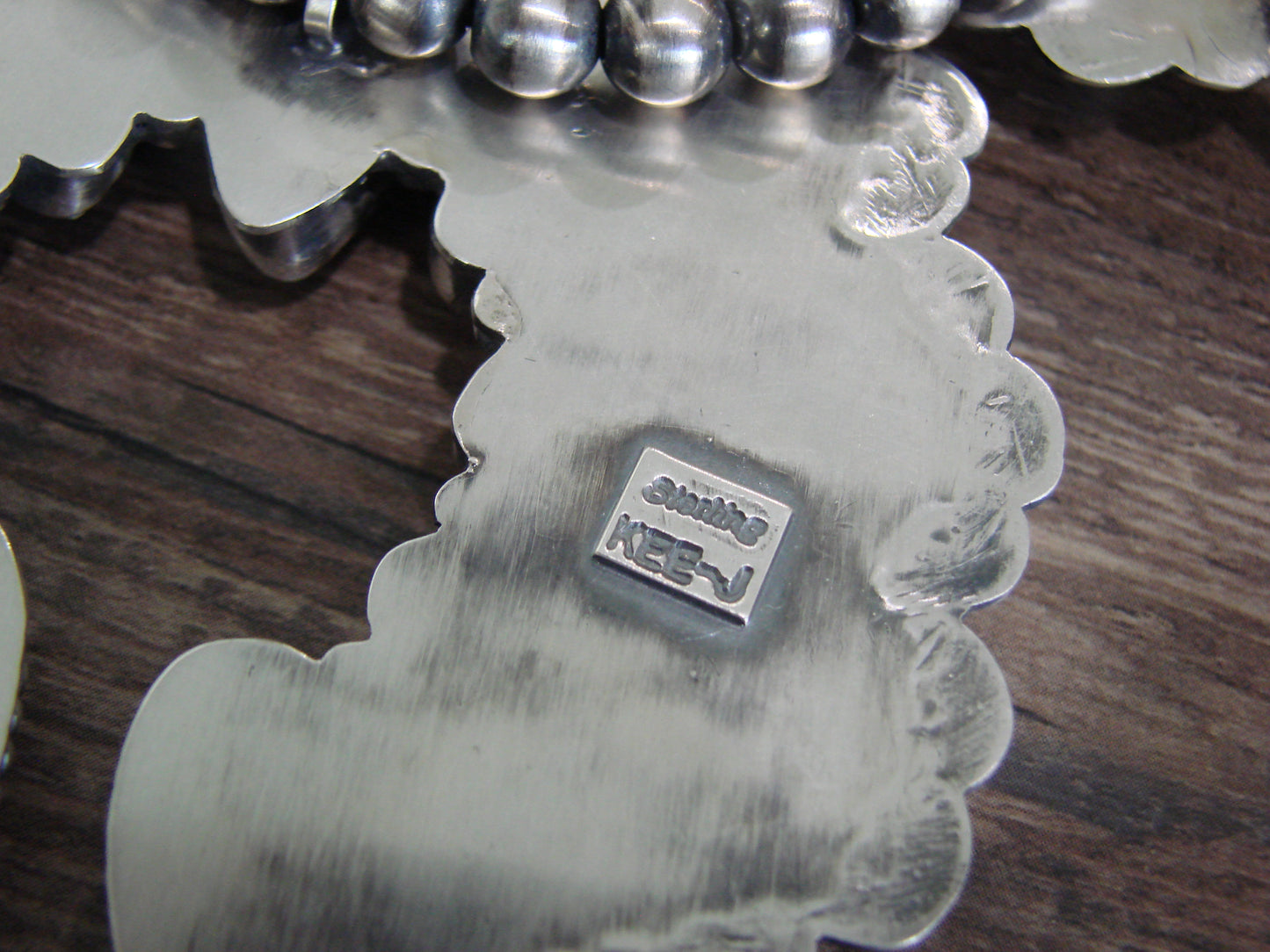 Native American Sterling Silver & White Buffalo Turquoise Squash Blossom Set by Kee-J