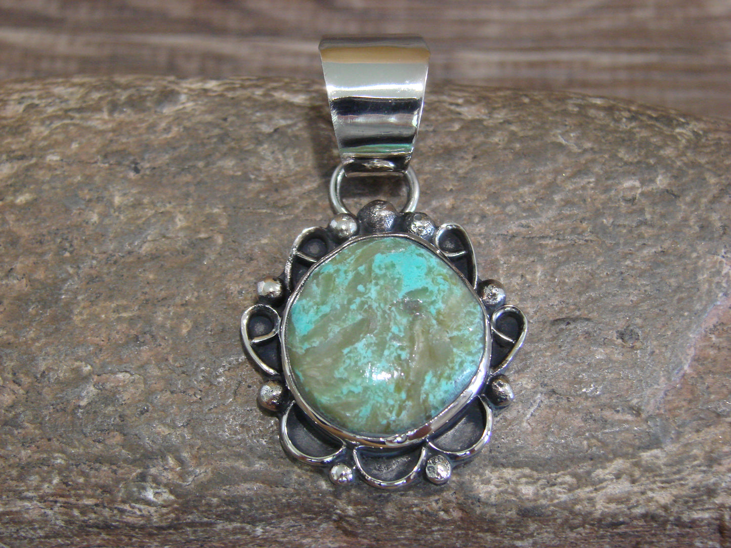 Native American Navajo Nickel Silver & Turquoise Pendant - Cleveland