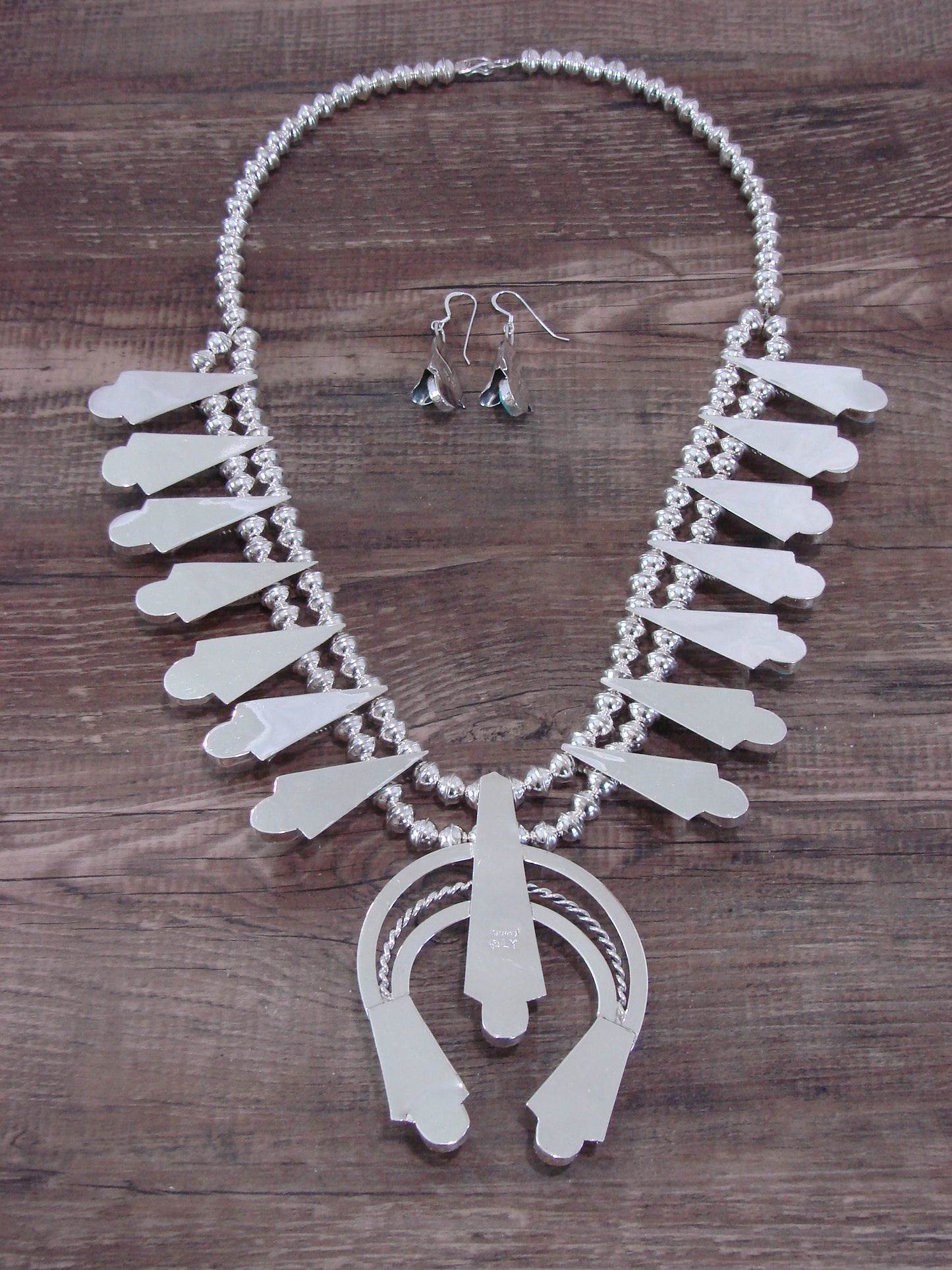 Native American Sterling Silver & Turquoise Squash Blossom Set by Yazzie