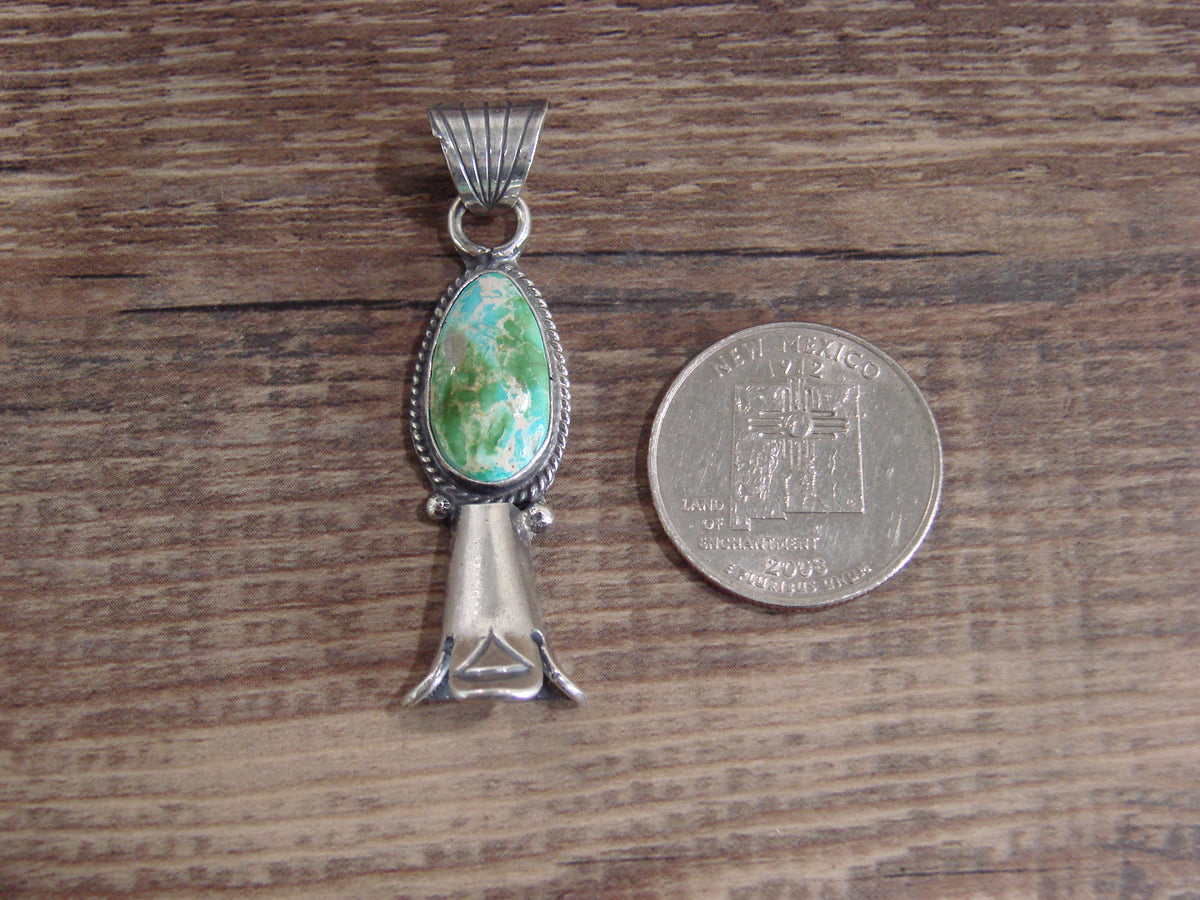 Native American Sterling Silver & Turquoise Squash Blossom Pendant by Betone