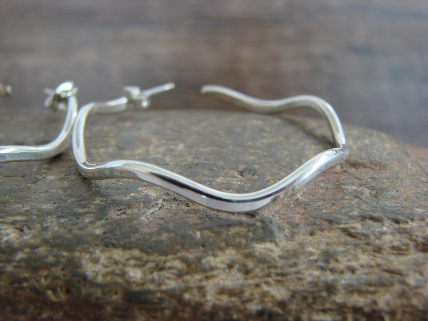Native American Indian Sterling Silver 1 1/2" Hoop Earrings by Tahe