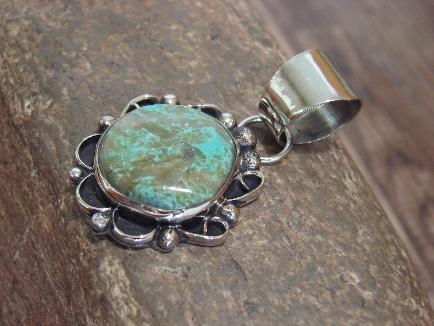 Native American Navajo Nickel Silver & Turquoise Pendant - Cleveland