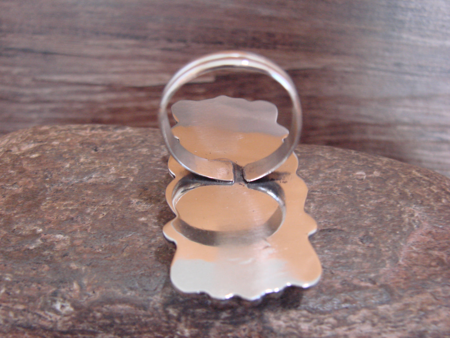 Native American Nickel Silver & Turquoise Adjustable Ring by Cleveland - Size 8 - 10