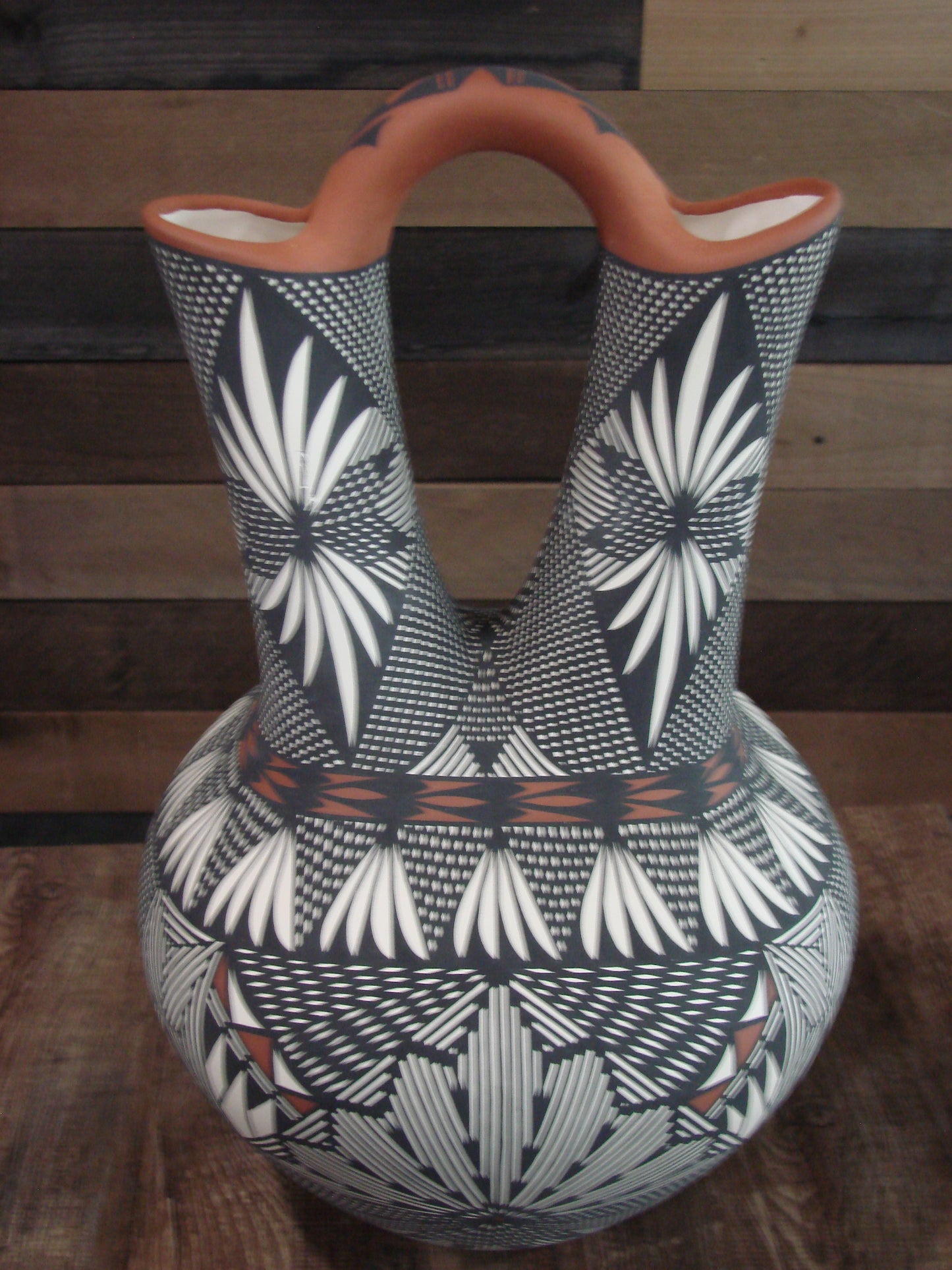 Native American Acoma Pueblo Fine Line Hand Painted Wedding Vase by Vallo