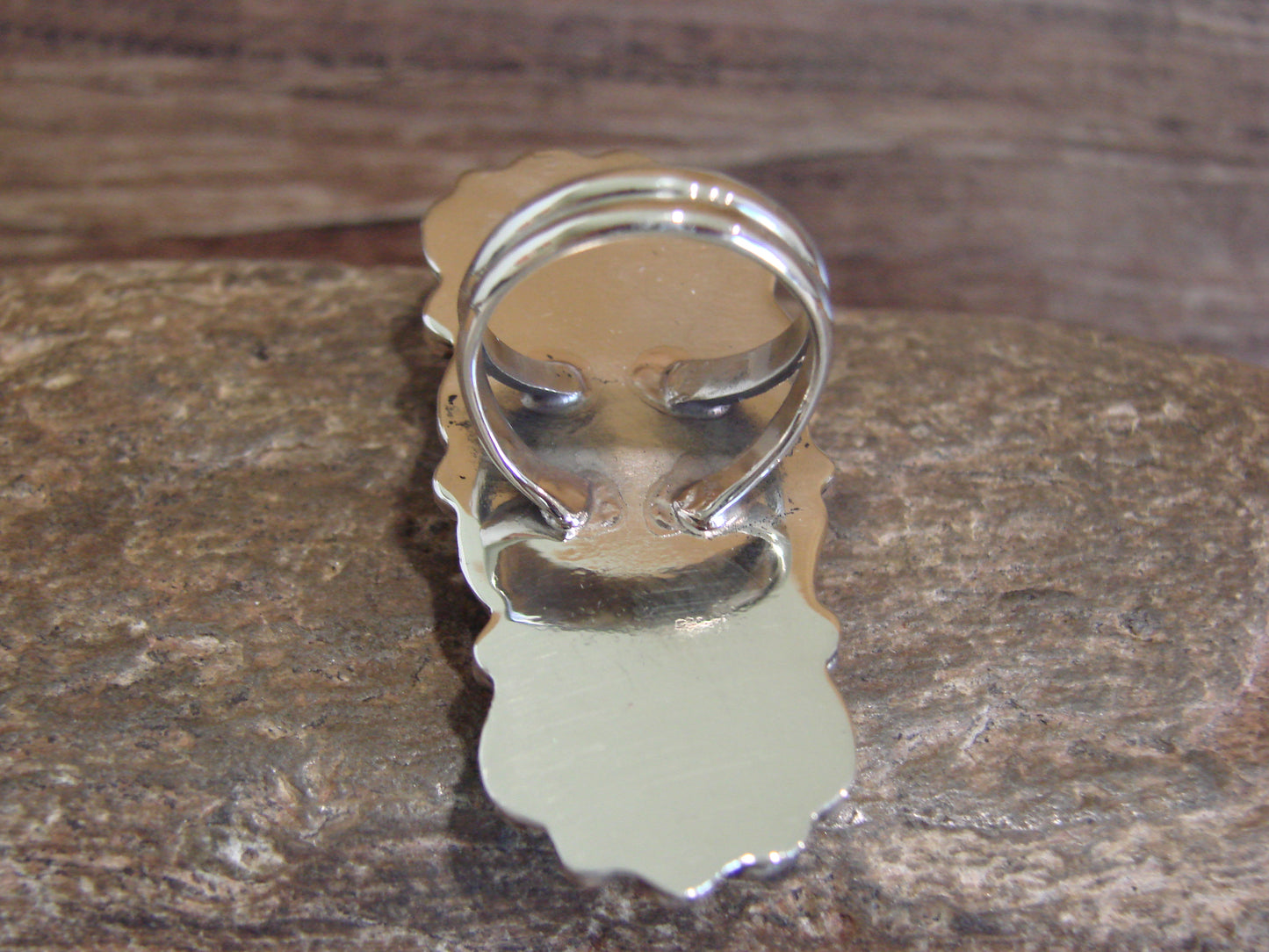 Native American Nickel Silver & Turquoise Ring by Cleveland - Size 7