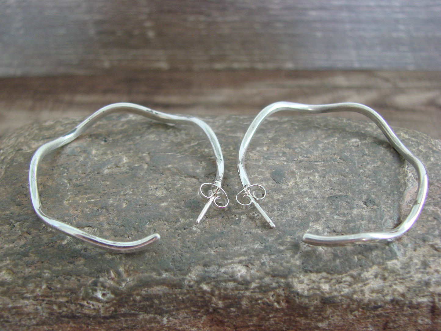 Native American Indian Sterling Silver 1 1/2" Hoop Earrings by Tahe