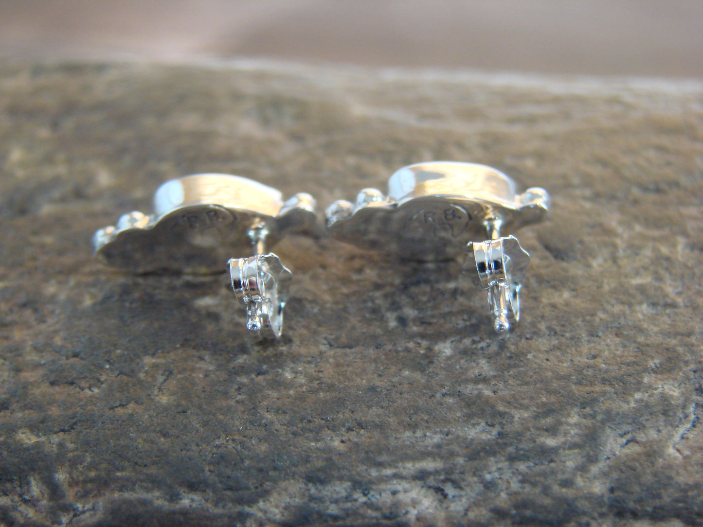 Native American Sterling Silver & White Opal Stud Post Earrings - Joe