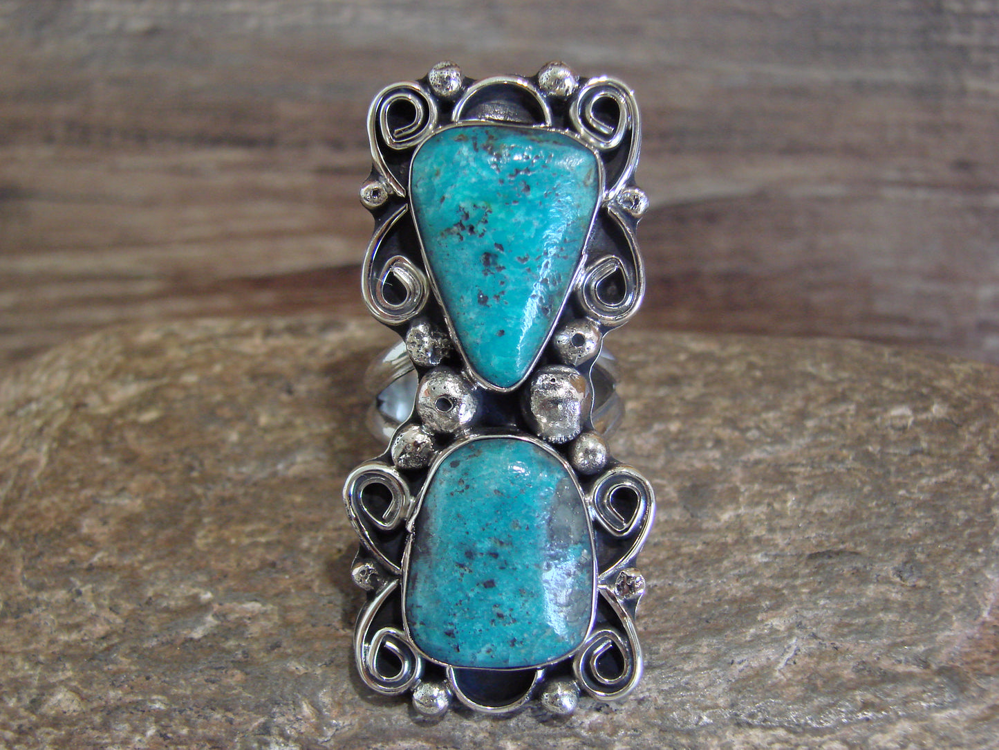 Native American Nickel Silver & Turquoise Ring by Cleveland - Size 9