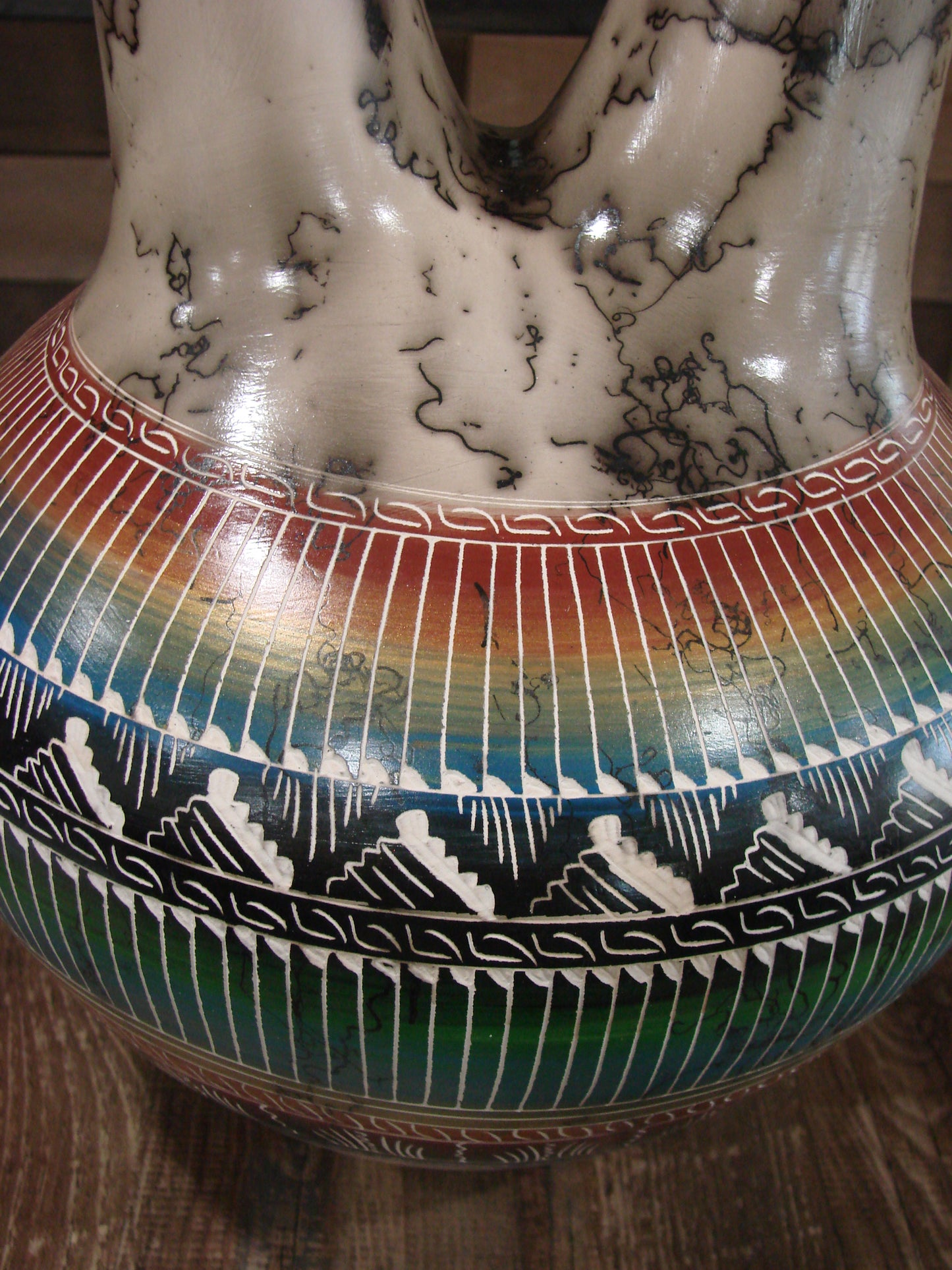 Native American Navajo Hand Etched Horse Hair Wedding Vase - Benally