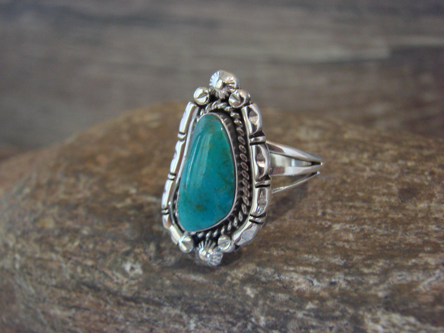 Native American Sterling Silver & Turquoise Ring - Size 8 - Saunders