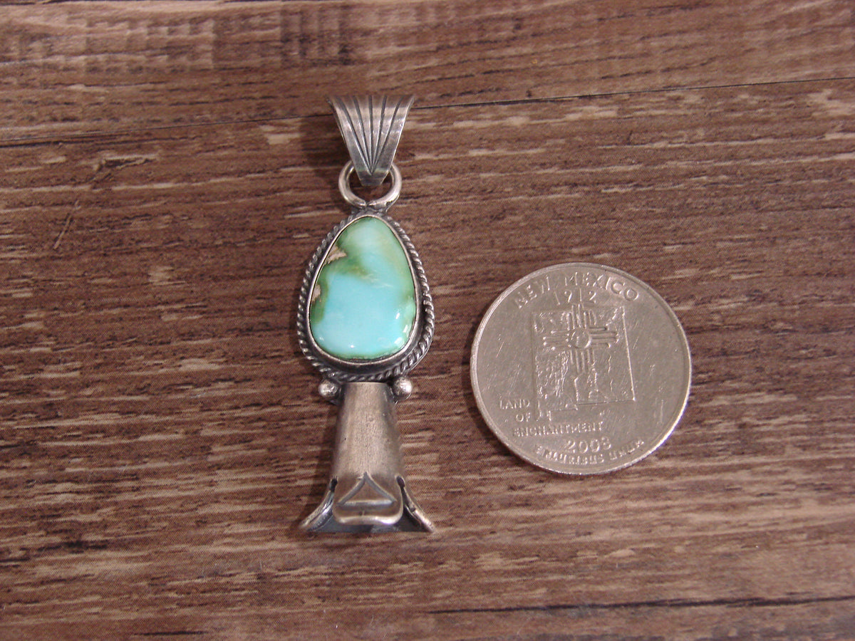 Native American Sterling Silver & Turquoise Squash Blossom Pendant by Betone