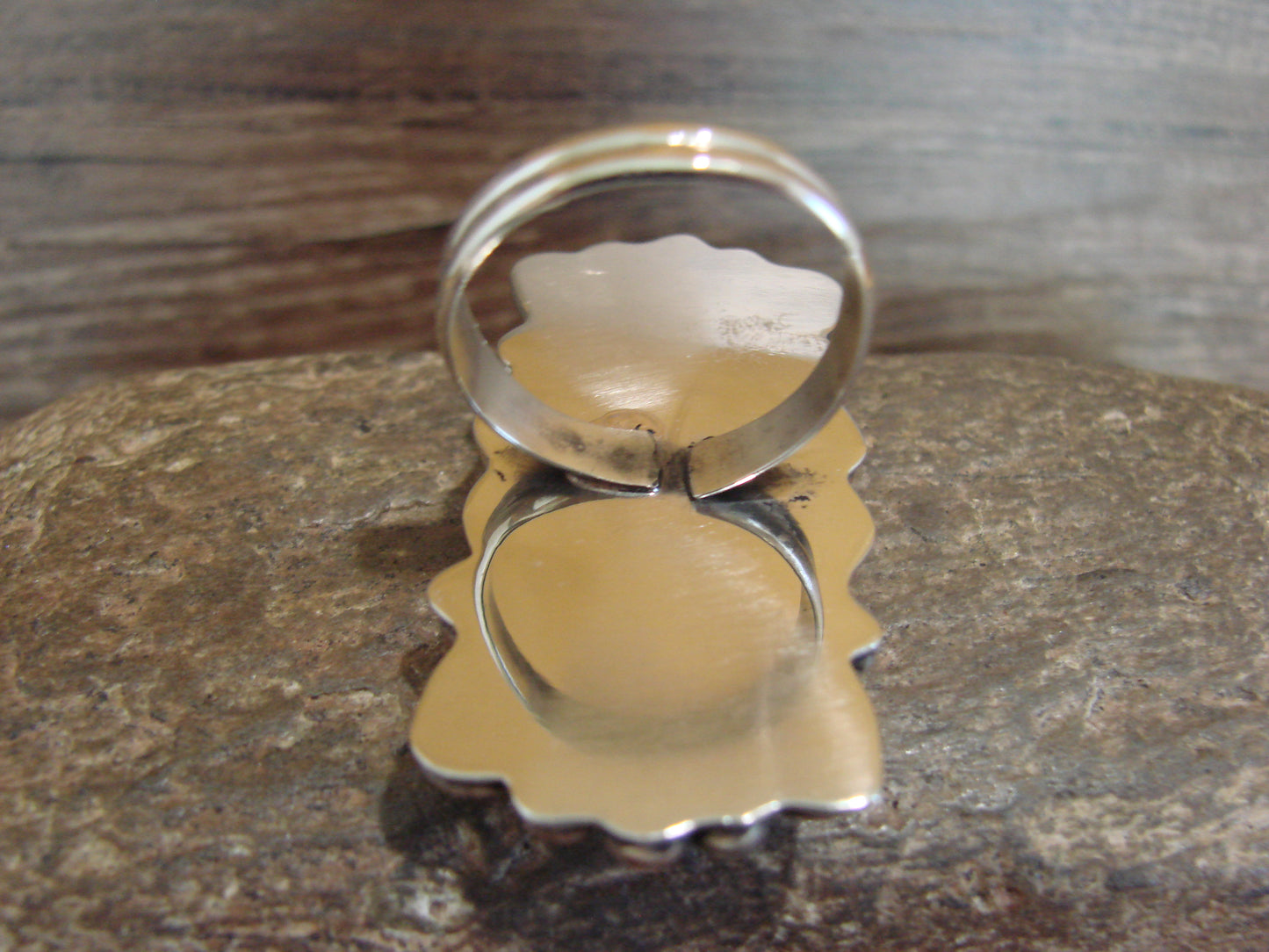 Native American Nickel Silver & Turquoise Adjustable Ring by Cleveland - Size 8 - 10