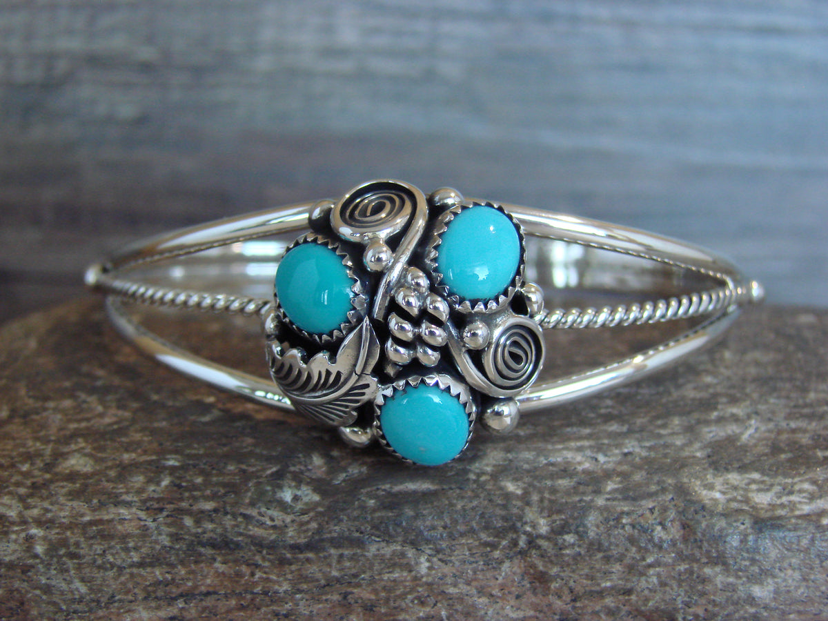 Native American Sterling Silver & Turquoise Cluster Bracelet by Smith