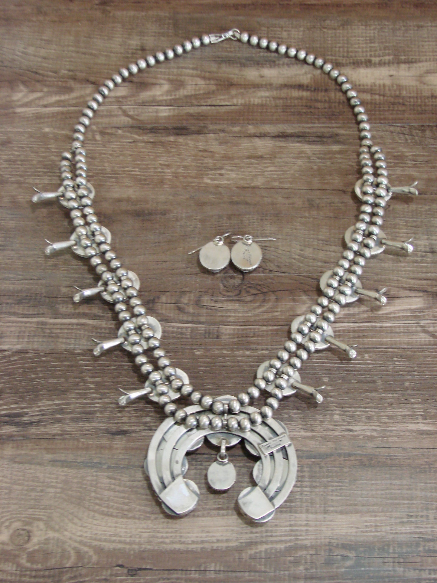 Native American Sterling Silver & White Buffalo Turquoise Squash Blossom Set by Francisco
